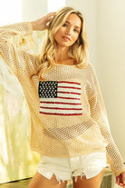 BiBi Oatmeal Sequin American Flag Patch Open Knit Cover Up