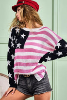 BiBi American Flag Low Gauge Knitted Long Sleeve Top