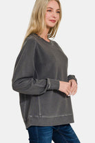 Zenana Black Pigment Dyed French Terry Sweatshirt Shirts & Tops