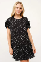And The Why Black Embellished Sleeve Polka Dots Shift Dress Black