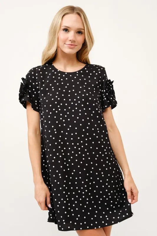 And The Why Black Embellished Sleeve Polka Dots Shift Dress Black