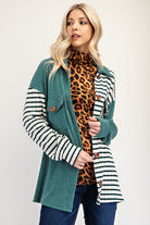 Celeste Turquoise Striped Button Up Dropped Shoulder Shacket Turquoise Coats & Jackets