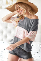 BiBi Charcoal Triblend Knit with Leopard Block Out Stitching CHARCOAL
