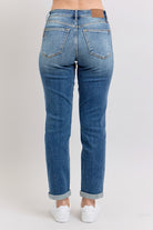 Judy Blue Dark Washed Mid Rise Skinny Cuff Jeans with Pockets