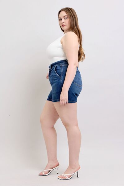 Judy Blue Dark Washed Double Button Waistband Denim Shorts