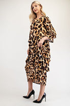 Celeste Leopard Asymmetrical Ruffle Midi Dress