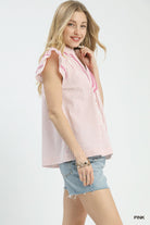 Umgee Pink Striped Flutter Sleeve Blouse