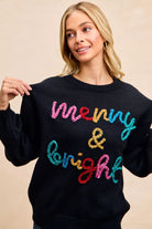 BiBi Black Tinsel Lettering Merry & Bright Christmas Sweater