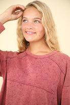 VERY J Magenta Mineral Washed Oversized Sweatshirt Mini Dress Trendsi