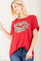 Heimish Red Leopard Lip Round Neck Short Sleeve T-Shirt