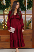 Haptics Burgundy V-Neck Satin Maxi Dress