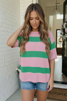 Haptics Skip the Line Pink and Green Oversized Sweater Top