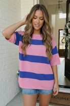 Haptics Skip the Line Pink and Blue Oversized Sweater Top