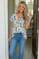 And The Why Painted Canvas Blue Babydoll Top