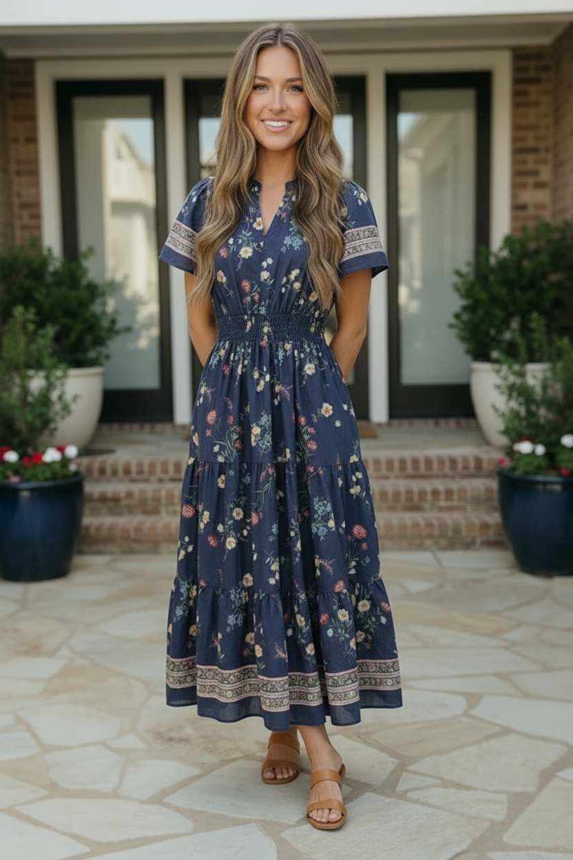 Haptics At the Summer Cottage Navy Floral Midi Dress