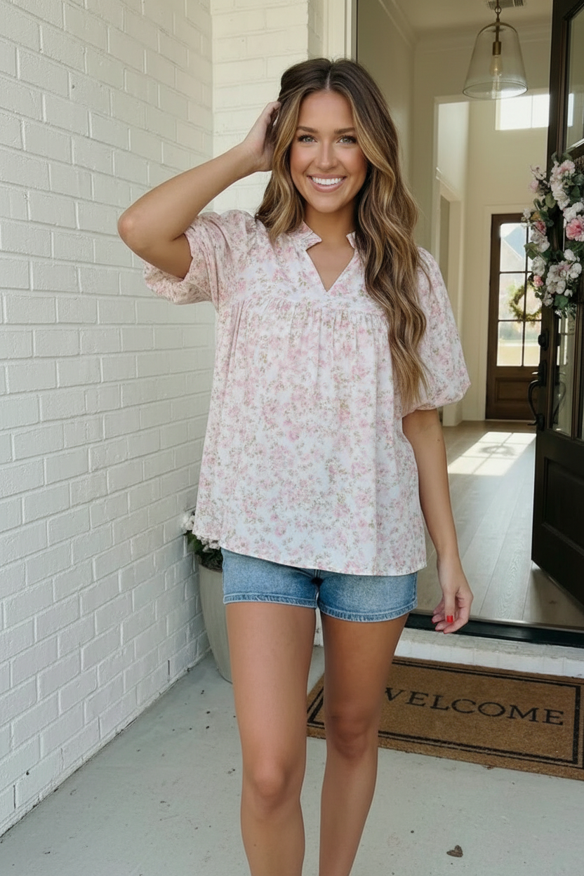 Haptics State Fair Summer Ruffle Neck Babydoll Blouse