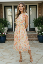 Haptics Watercolor Floral Flutter Sleeve Midi Dress