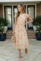 Haptics Watercolor Floral Flutter Sleeve Midi Dress