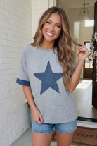 Haptics Reach For The Stars Denim Patch Sweatshirt Top