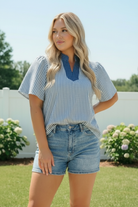 Haptics Breezy Stripe Flutter Sleeve Blouse