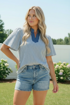 Haptics Breezy Stripe Flutter Sleeve Blouse