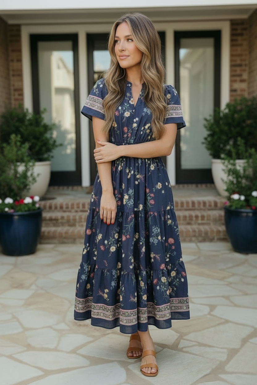 Haptics At the Summer Cottage Navy Floral Midi Dress