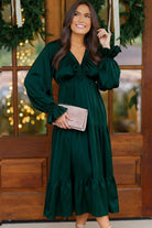 Haptics Hunter Green V NECK Satin Maxi Dress