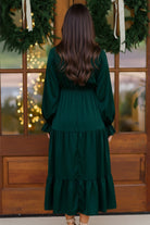Haptics Hunter Green V NECK Satin Maxi Dress