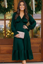 Haptics Hunter Green V NECK Satin Maxi Dress