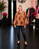 Haptics Autumn Patchwork Boho Blouse in Rust