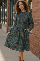 Haptics Hunter Green Midi Plaid Dress with Side Pockets