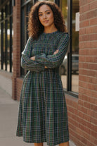 Haptics Hunter Green Midi Plaid Dress with Side Pockets