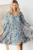 First Love Cotton Floral Button Down 3/4 Sleeve Tiered Dress