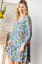 First Love Cotton Floral Button Down 3/4 Sleeve Tiered Dress