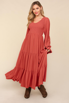 Haptics Smocking Maxi Woven Dress with Side Pockets in Marsala 3XL Ave Shops