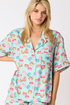 Peach Love Poly Satin Macarons Printed Pajama Shirt Ave Shops