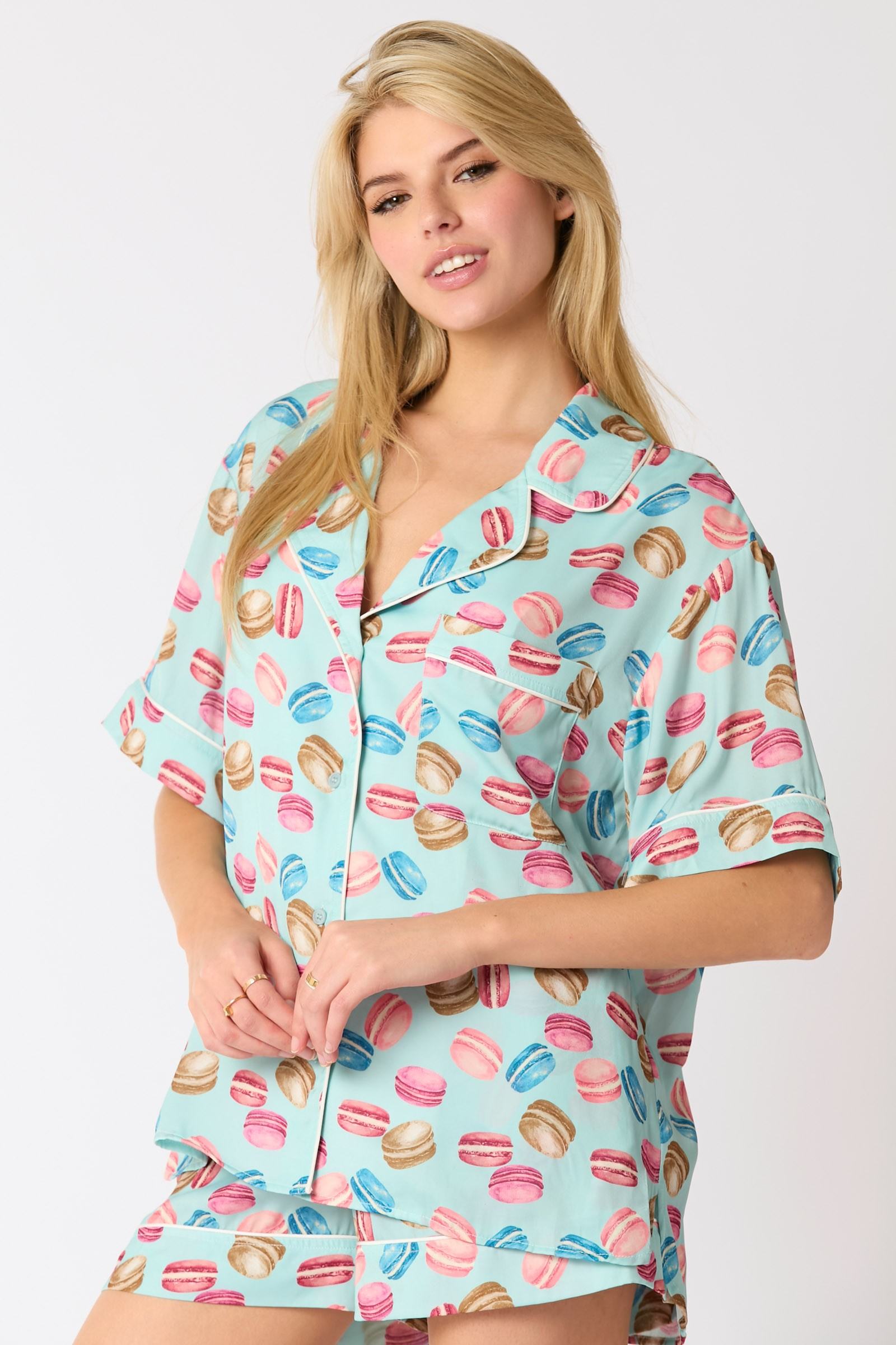 Peach Love Poly Satin Macarons Printed Pajama Shorts Ave Shops