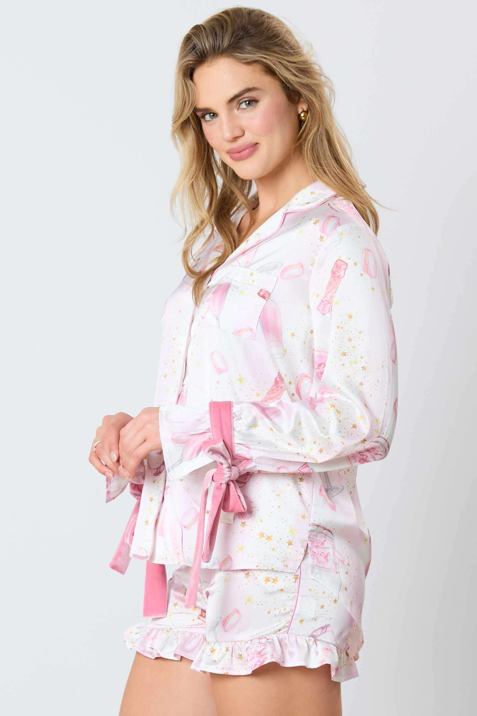 Peach Love Satin Champagne Long Sleeve Pajama Top Ave Shops