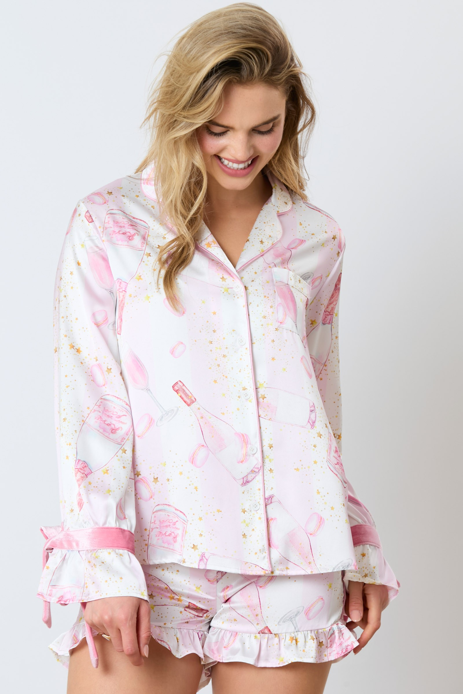 Peach Love Satin Champagne Long Sleeve Pajama Top Ave Shops