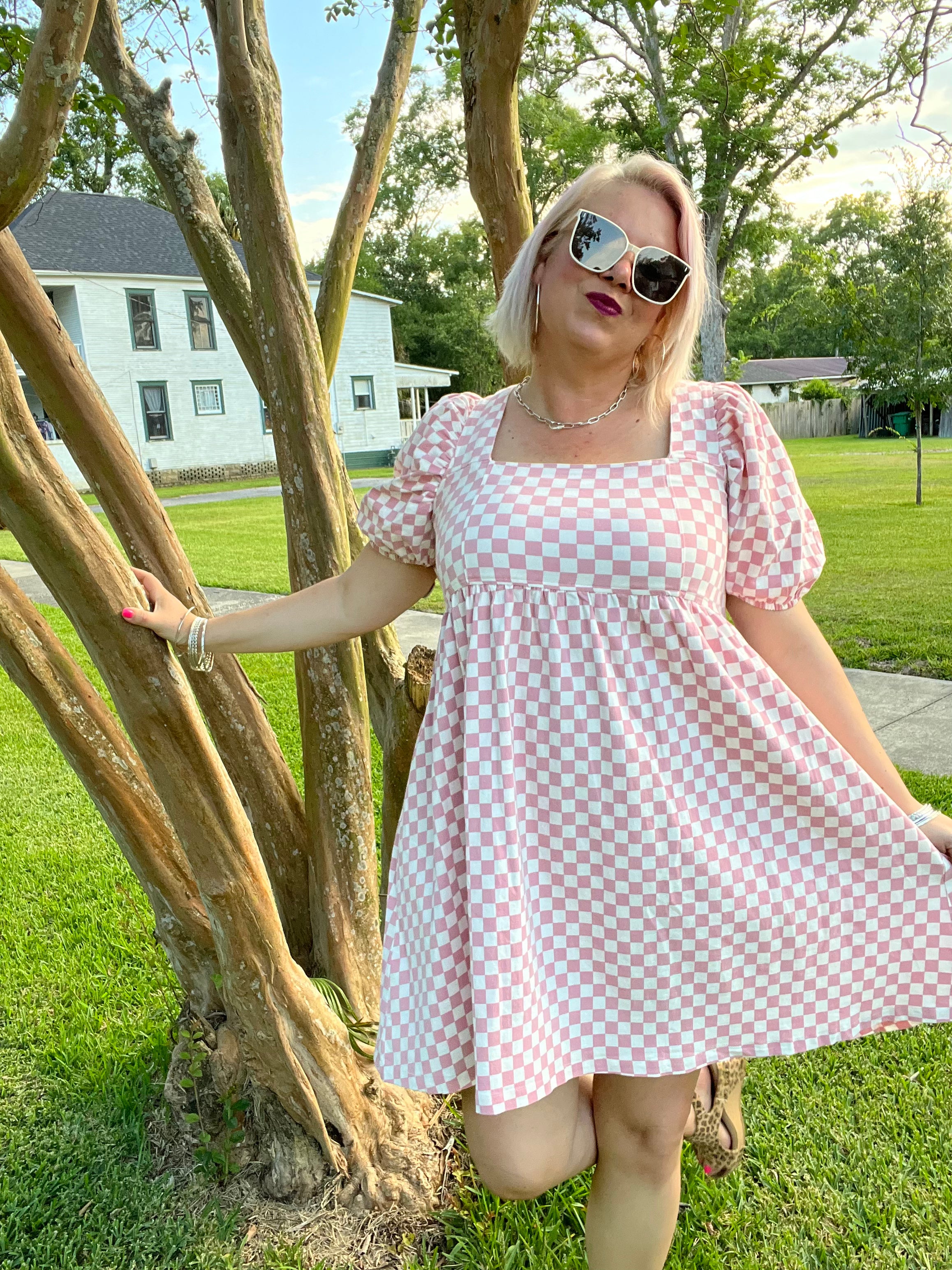 Mittoshop The Moment Checkered Babydoll Dress Bogo Free