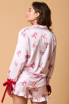 Peach Love Satin Pajama Top with Bow on the Cuffs Ave Shops