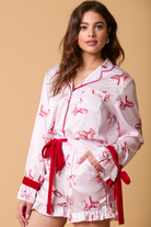 Peach Love Satin Pajama Top with Bow on the Cuffs Ave Shops