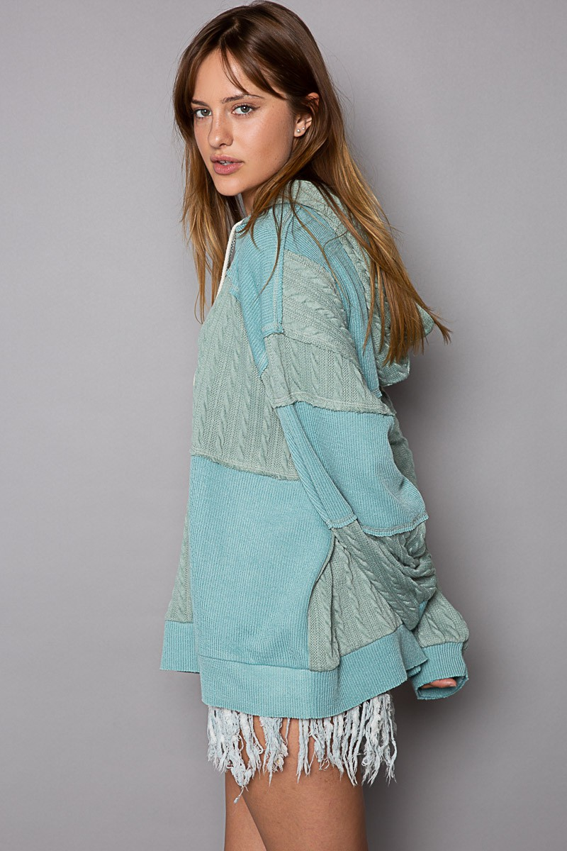 POL Balloon Sleeve Cut Sew Sweater Knit Top in Jade Green Ave Shops