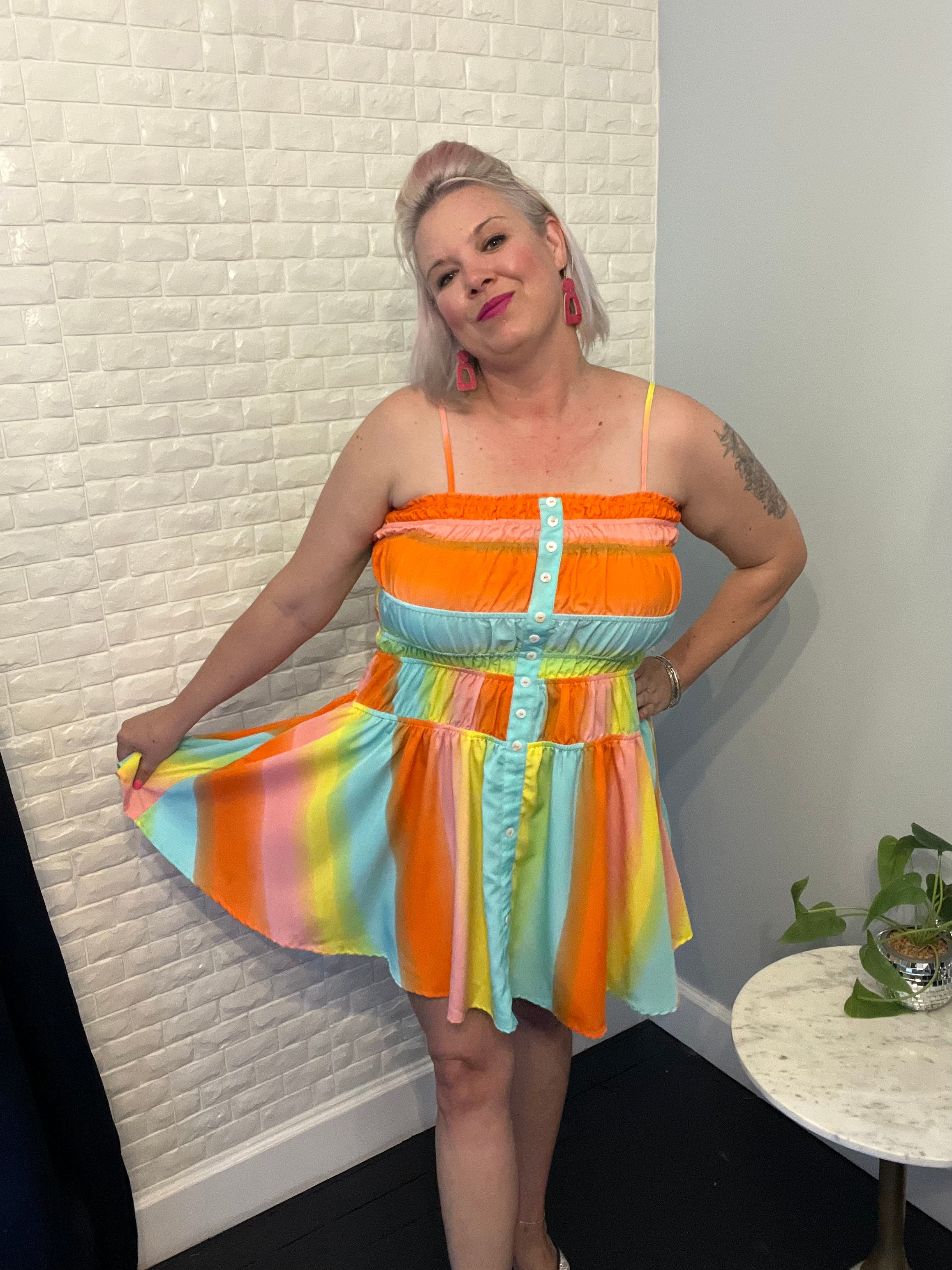 Davi & Dani Rainbow Multi Color Ombre Dress Ruby Idol Apparel