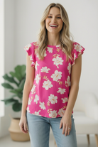 Haptics Flutter Into Spring Pink Floral Top