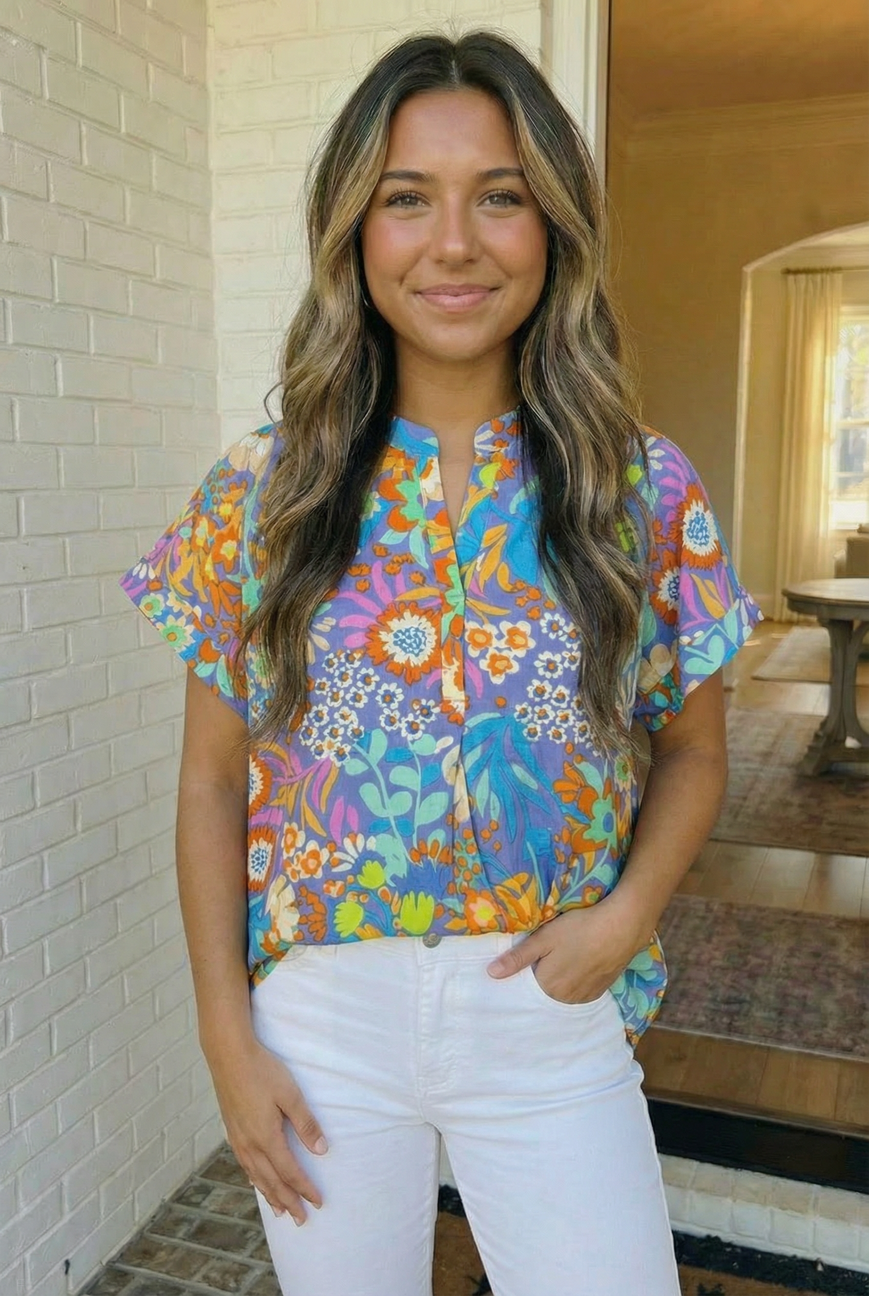 Garden Party Ready Floral Button Top