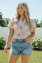 Haptics Patchwork Floral Puff Sleeve Blouse