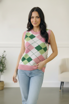 First Love Pink & Green Sugarplum Argyle Sweater Vest