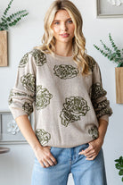 First Love Rose Olive Cozy Long Sleeve Sweater Large