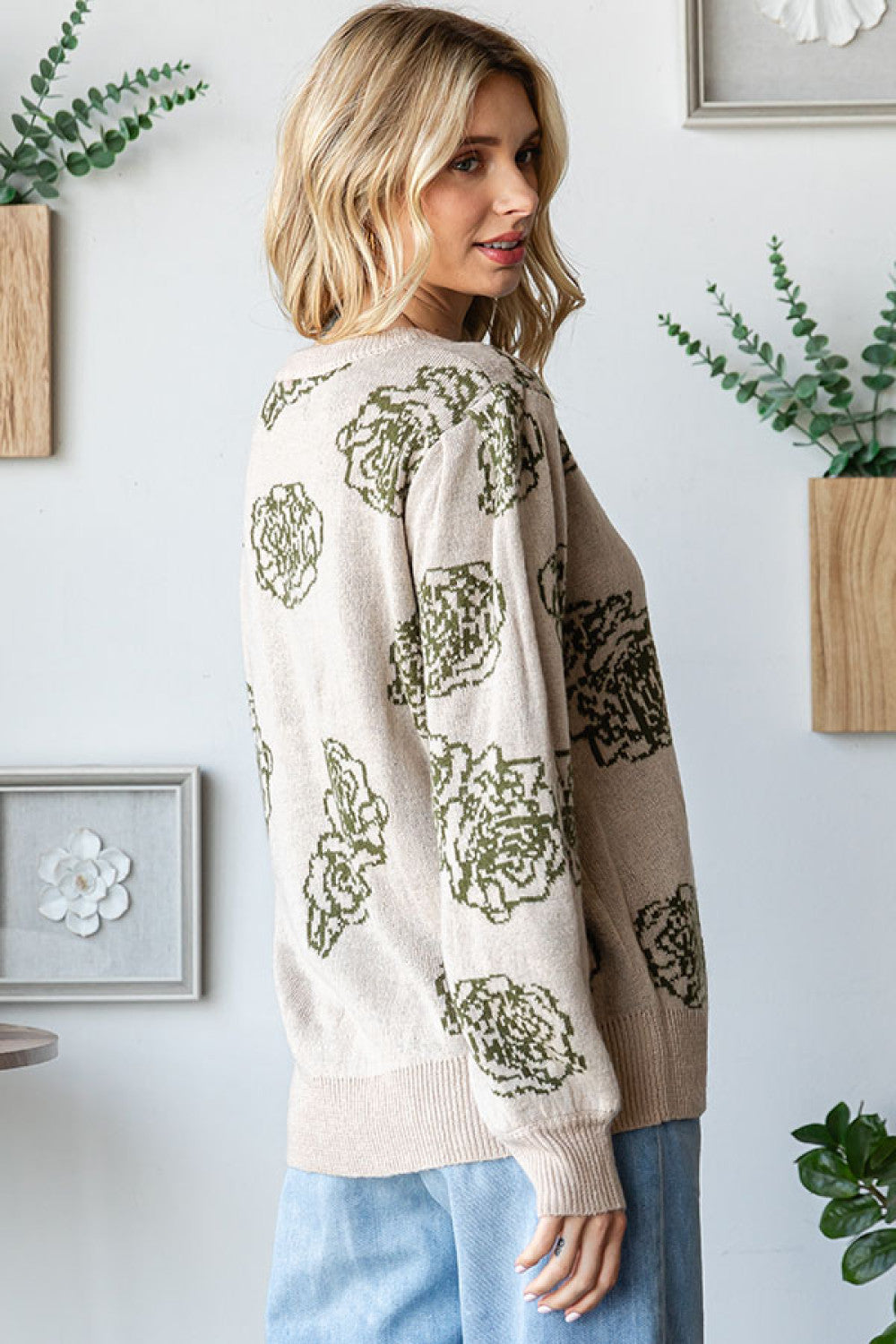 First Love Rose Olive Cozy Long Sleeve Sweater